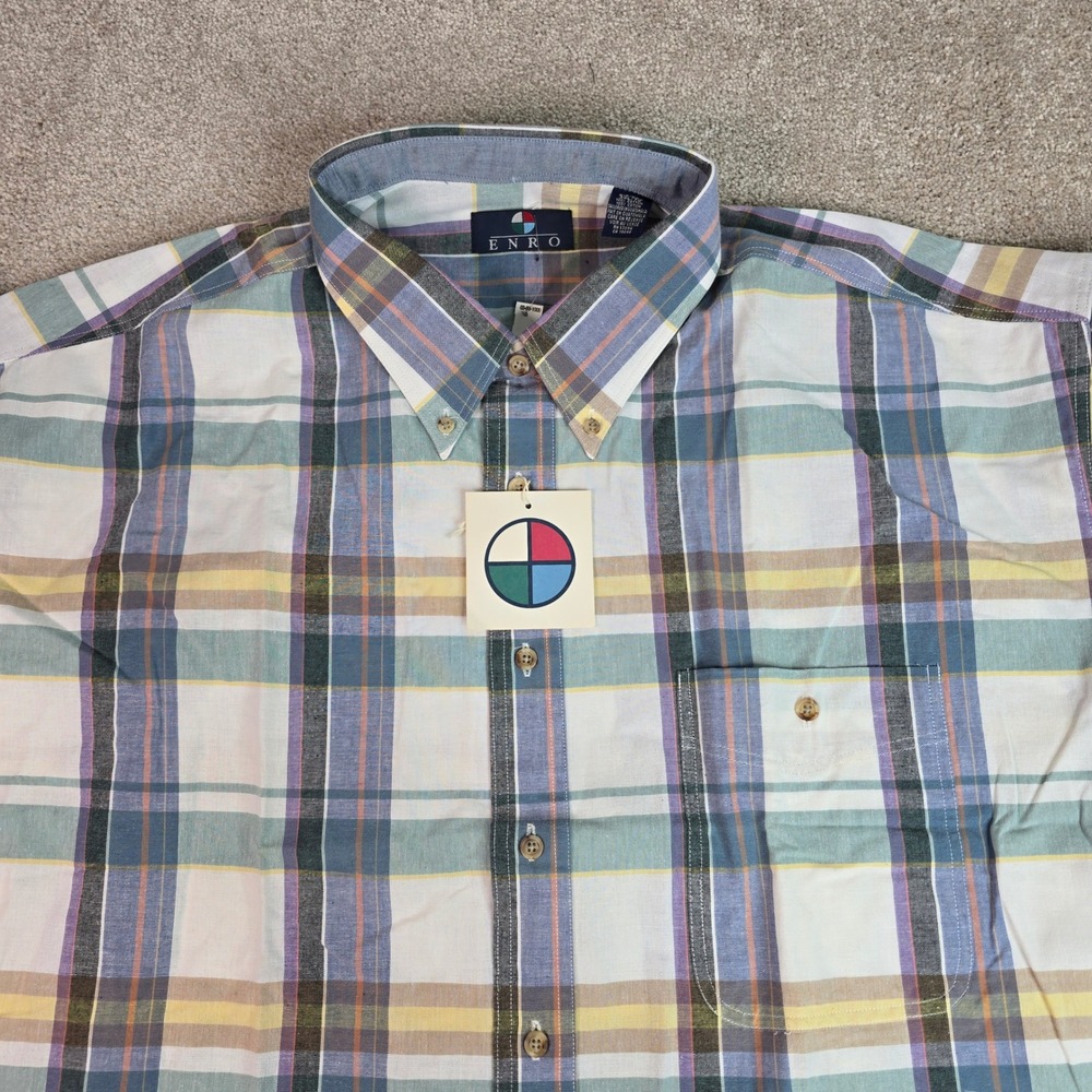 Enro‎ Mens 3XL Big Plaid Button Down Shirt Short Sleeve Cotton Multi Color NEW